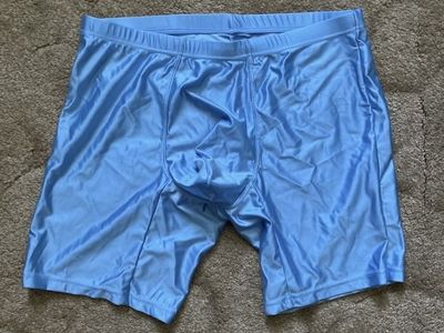 Shiny Light Blue Boxer Briefs, Size Small, Synthetic Material