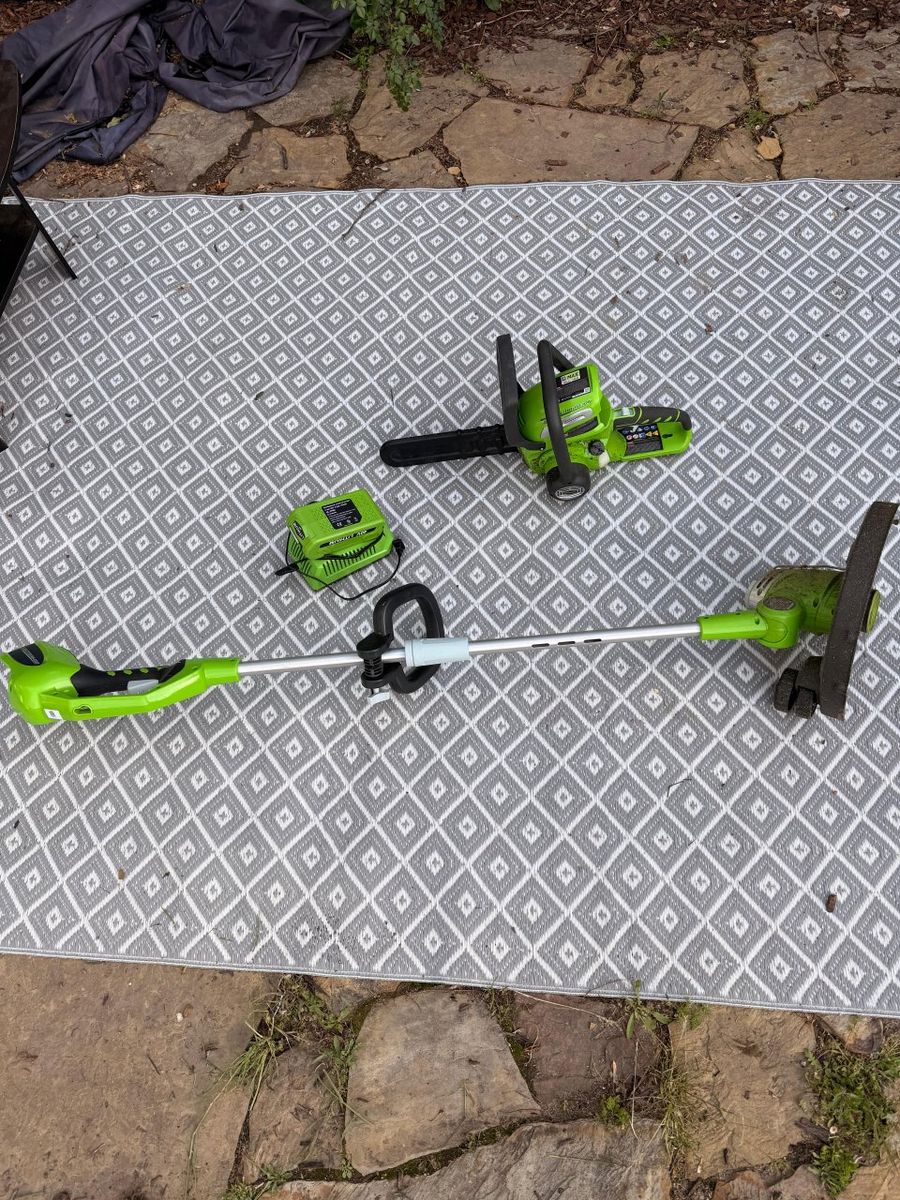 Greenworks 40V Cordless String Trimmer & Chainsaw Combo with Battery & Charger