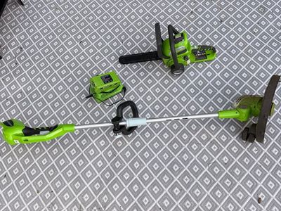 Greenworks 40V Cordless String Trimmer & Chainsaw Combo with Battery & Charger