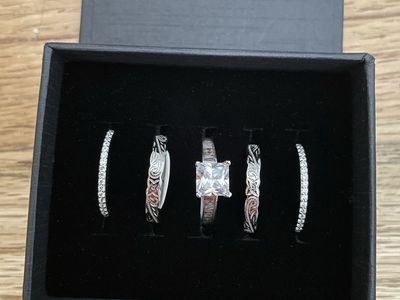 Rhine Falls Wedding Set, Size 7, Cubic Zirconia, Antler Engraved Band