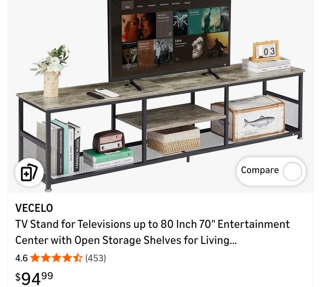 70in low tv table with storage shelves