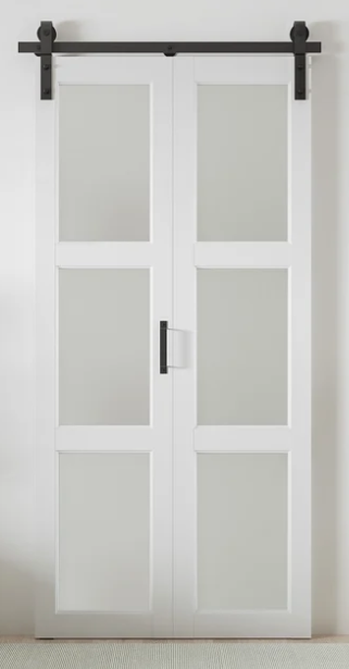 New - 3-Lite 84" Manufactured Wood & Frosted Glass Paneled Bi-Fold Barn Door