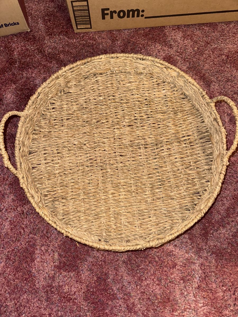 Round Woven Seagrass Tray with Handles - Natural Boho Farmhouse Decor