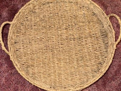 Round Woven Seagrass Tray with Handles - Natural Boho Farmhouse Decor