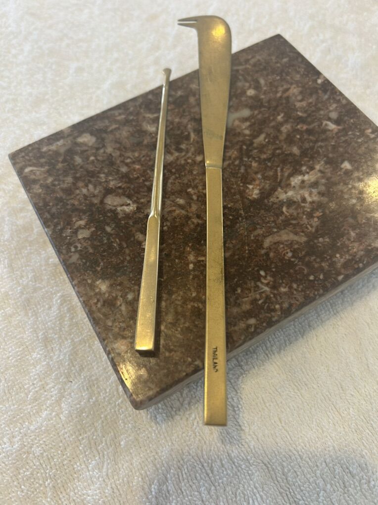 Cheese Knife & Drink Stirrer Brass Thailand Vintag