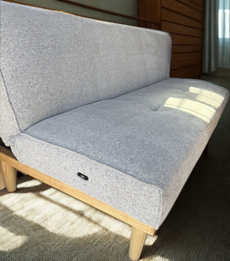 Grey Futon Sofa Bed w Charging Port