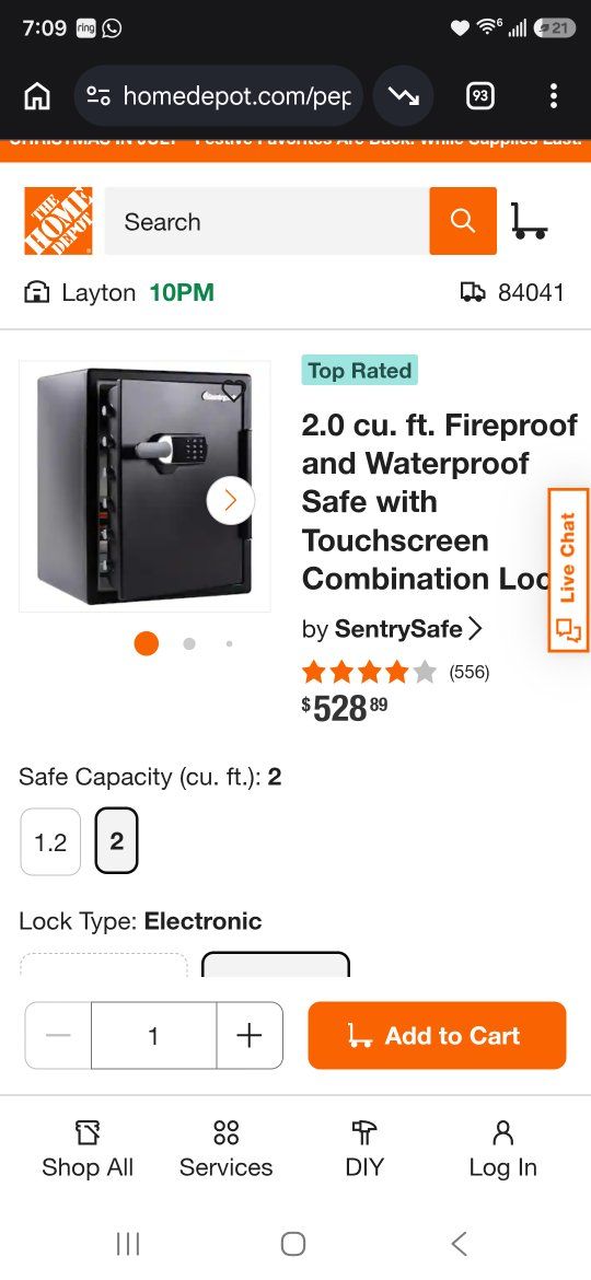 SentrySafe 2.0 cu. ft. Fireproof and Waterproof Safe with Electronic Lock