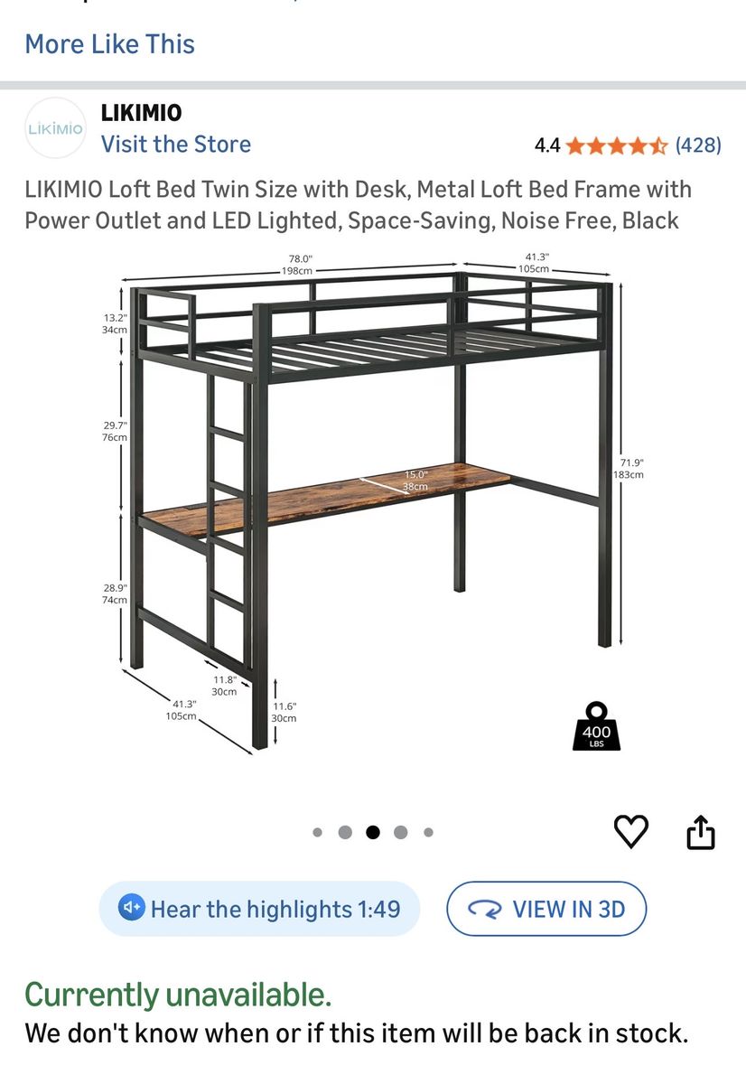 Twin Loft Bed w/desk