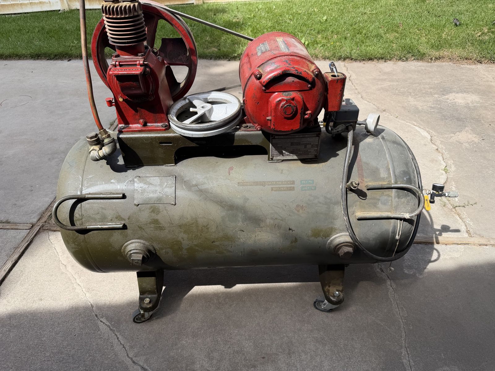 Vintage Heavy-Duty Air Compressor with Horizontal Tank and Electric Motor