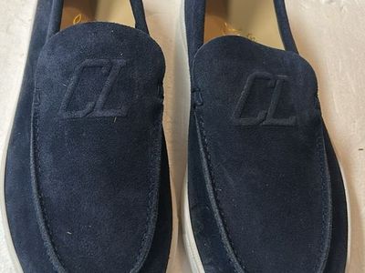 Christian Louboutin Men's Navy Suede Monogram Loafers Size 12