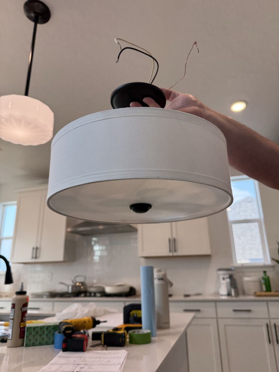 Free Modern White Drum Shade Semi-Flush Mount Ceiling Light Fixture Black Hardware