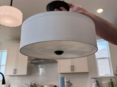 Free Modern White Drum Shade Semi-Flush Mount Ceiling Light Fixture Black Hardware