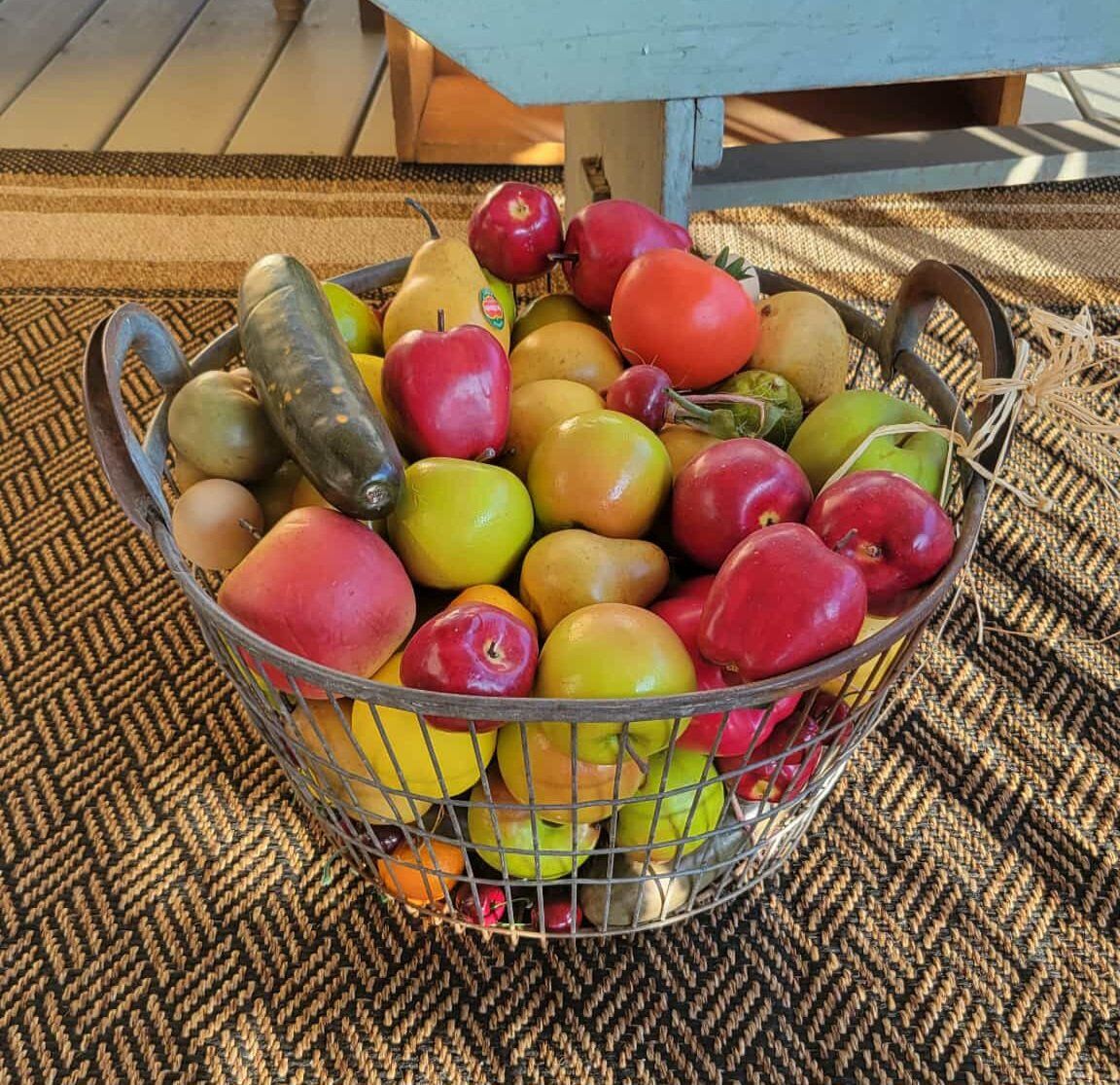 Beautiful Antique metal fruit basket with fruit
