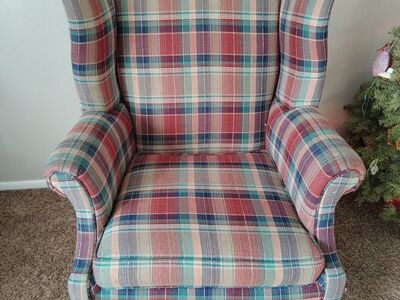 Cozy Winged Back Plaid Chair