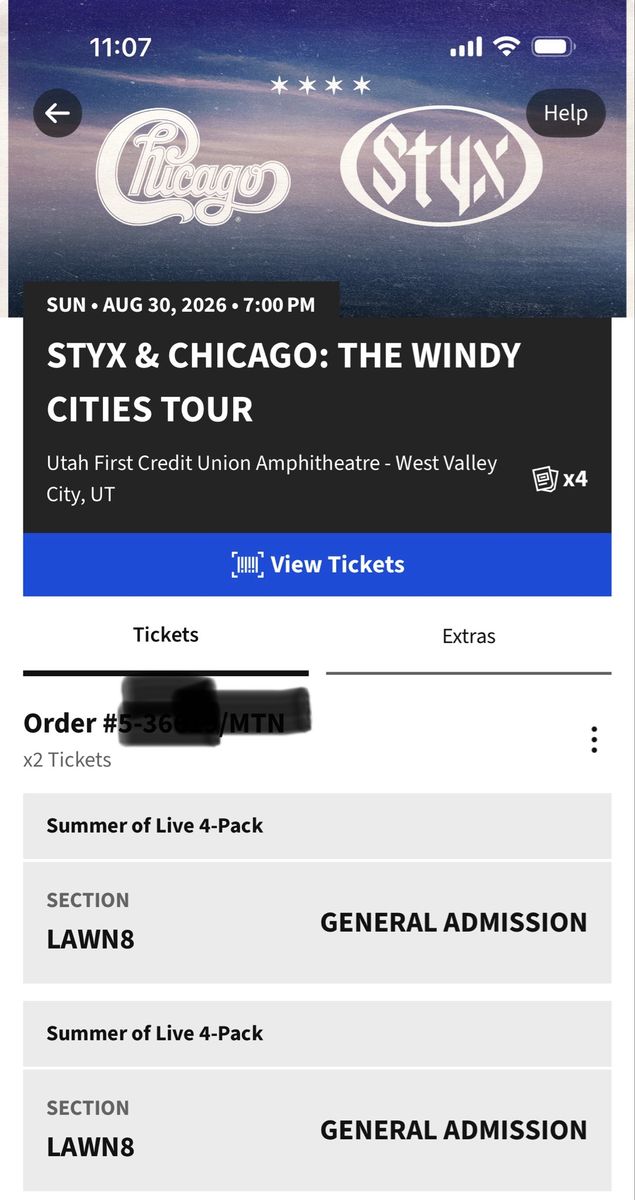 2 Styx and Chicago Concert Tickets