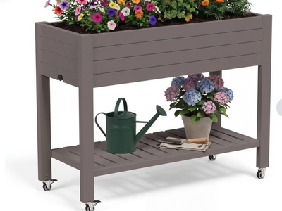 New Raised Garden Bed Outdoor with Wheels & Shelf, Divisible Resin Planter Box
