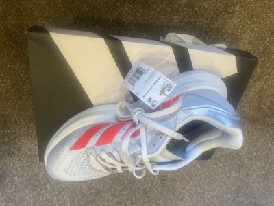 Adidas Duramo Speed 2 W Running Shoes Women's US 8 Light Grey/Red Performance Sneakers