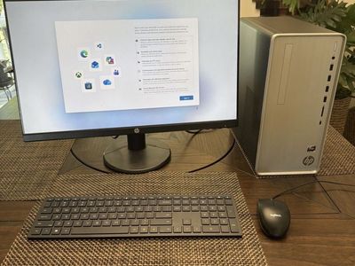 HP Ryzen 7 desktop computer bundle. 24” HP monitor, keyboard & mouse. Windows 11 installed.
