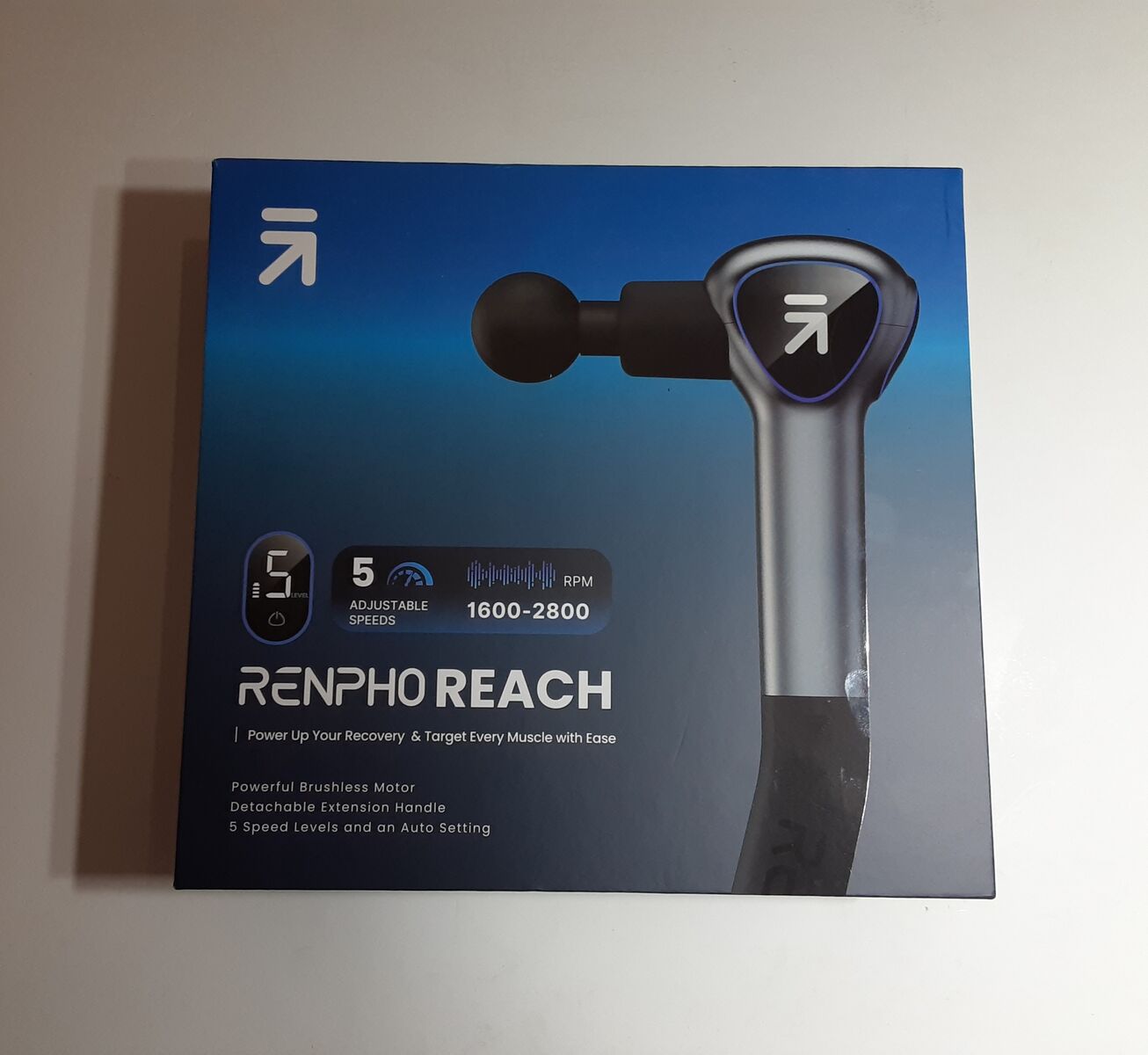 New RENPHO Reach Handheld Percussion Impact Massage Gun with Extension Handle for Whole Body Muscle Massage