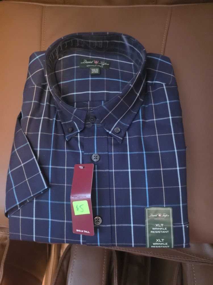 David Taylor Men's XLT Wrinkle Resistant Short Sleeve Plaid Shirt - Big & Tall, New with Tag