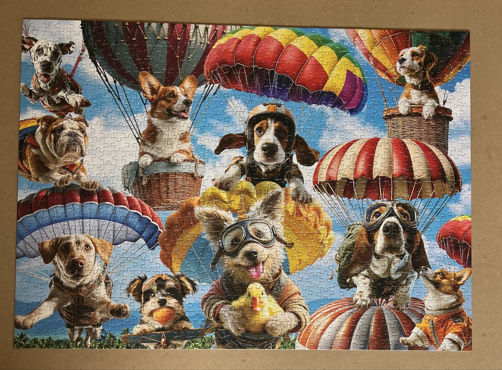 Naturelish 1000 Piece Jigsaw Puzzle - Skydiving Dogs. Assembled once w all pieces 