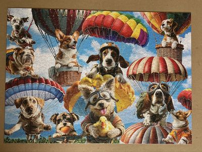 Naturelish 1000 Piece Jigsaw Puzzle - Skydiving Dogs. Assembled once w all pieces