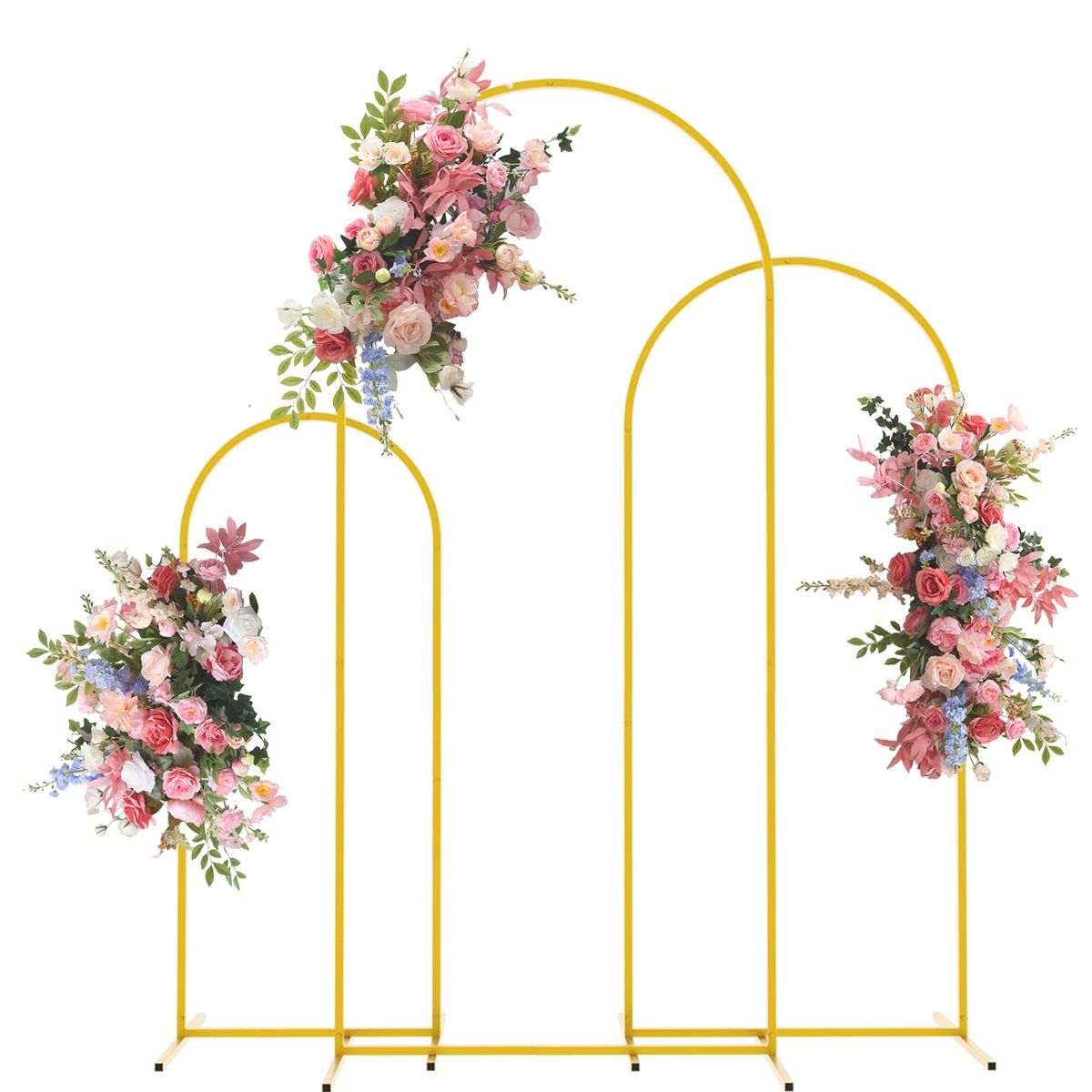Set of 3 Gold Metal Wedding Arch Backdrop Stands for Events & Parties