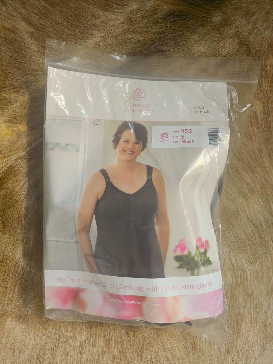 ***American Breast Care Zip-Front Post-Surgical Camisole, #952, Small, Black***