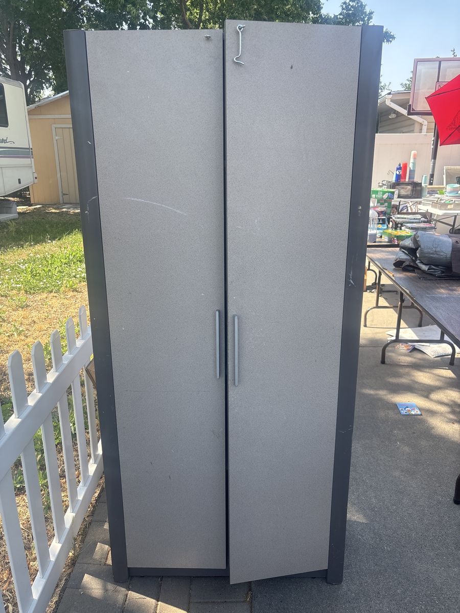 Gray 2-Door Freestanding Storage Cabinet - Used for Garage, Patio, or Indoor Organization