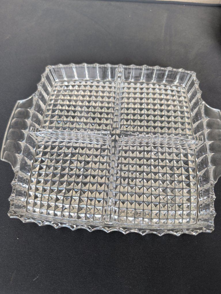 Vintage Clear Pressed Glass Divided Serving Dish Candy Nut Relish Tray Platter