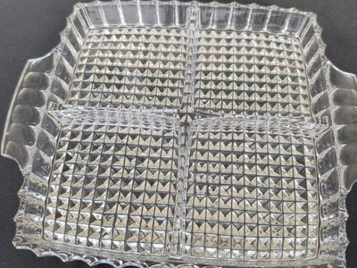 Vintage Clear Pressed Glass Divided Serving Dish Candy Nut Relish Tray Platter