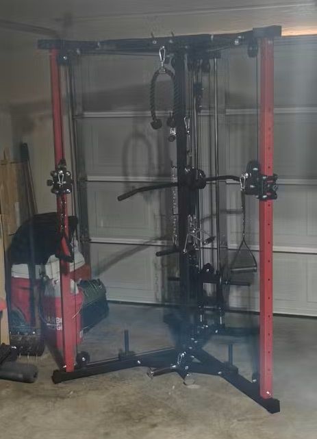 GMWD functional trainer latch pulldown weight plate loaded
