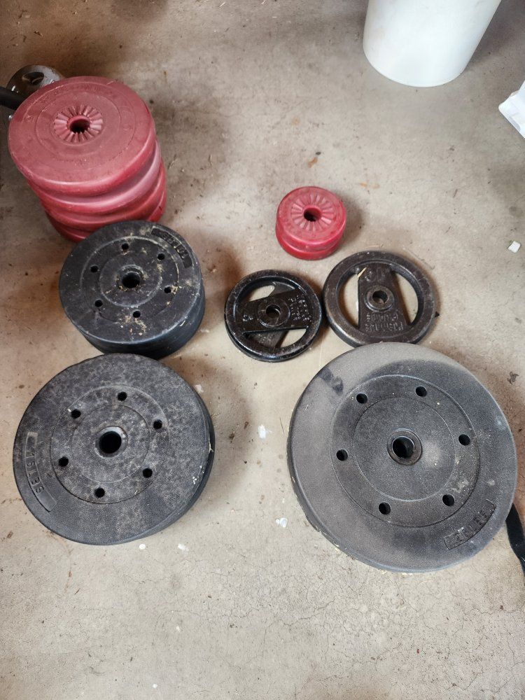 Weight Plates and Bars - Assorted Sizes & Types for Home Gym