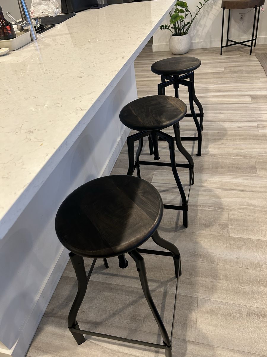 Industrial Style Adjustable Height Metal and Wood Bar Stools (Set of 3)240.00