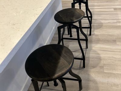Industrial Style Adjustable Height Metal and Wood Bar Stools (Set of 3)240.00
