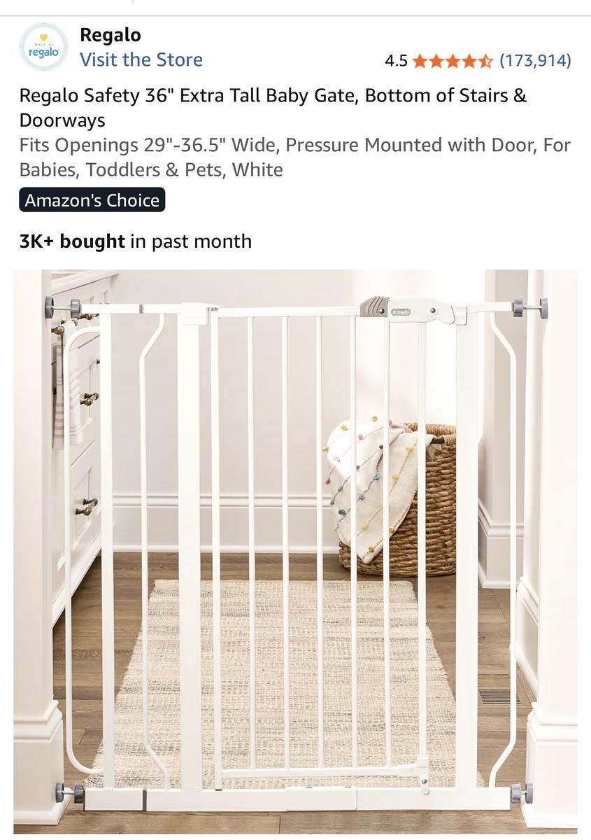Regalo Easy Step Metal Walk-Through Safety Gate White Model 1160 DS- $50 on Amazon