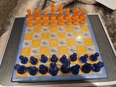 Denver Broncos Themed Custom Resin Chess Set with Orange and Blue Pieces