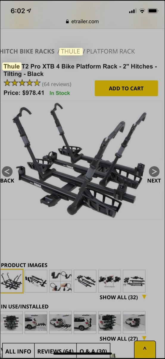 Thulr 4 Bike Platfrom Trailer 2" hitch