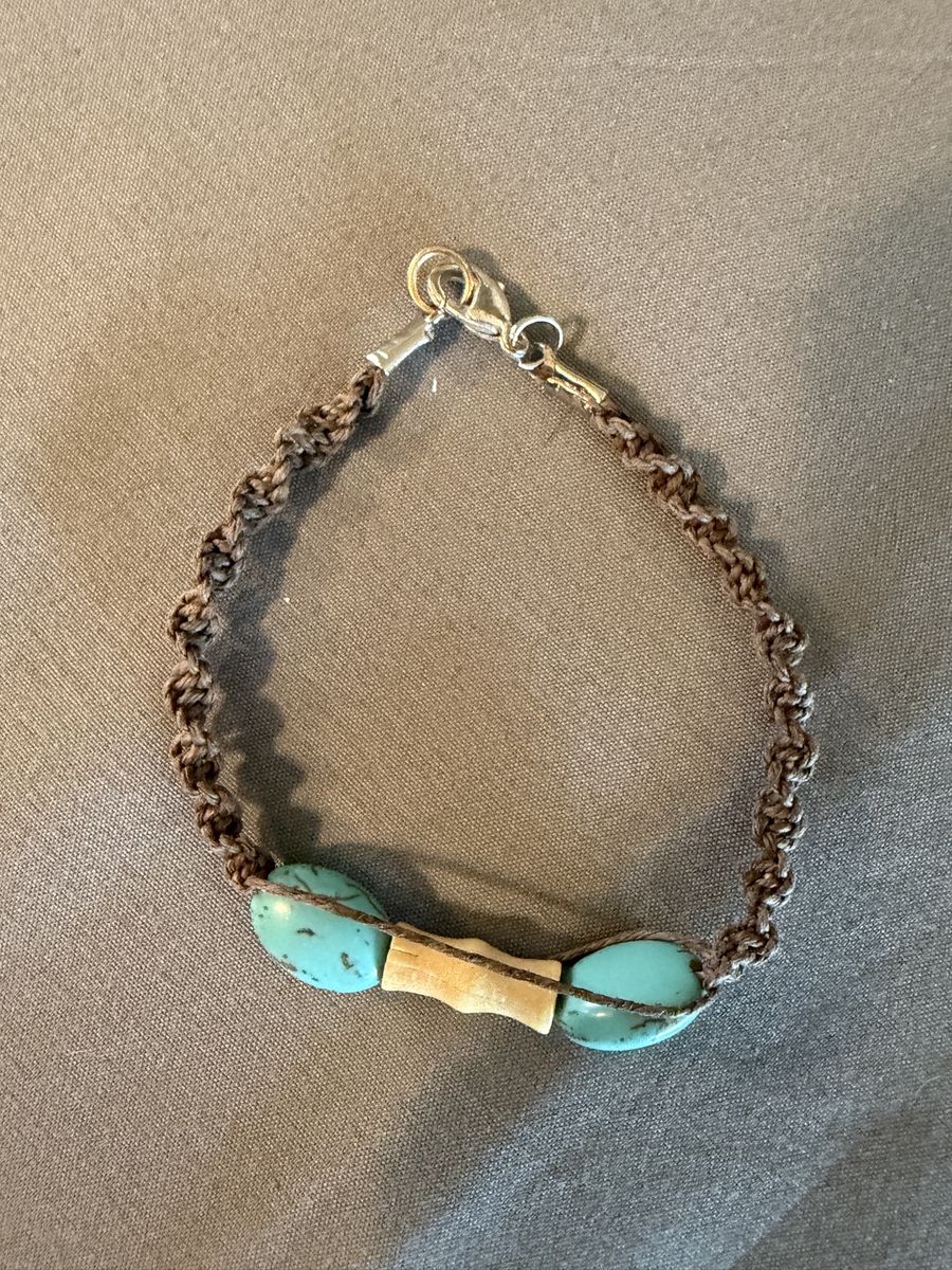 Handmade Macrame Bracelet with Turquoise and Bone Beads - Unique Artisan Jewelry