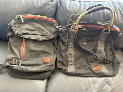 Fishpond field gear oiled canvas Riverbank pack and Horse Thief Tote .