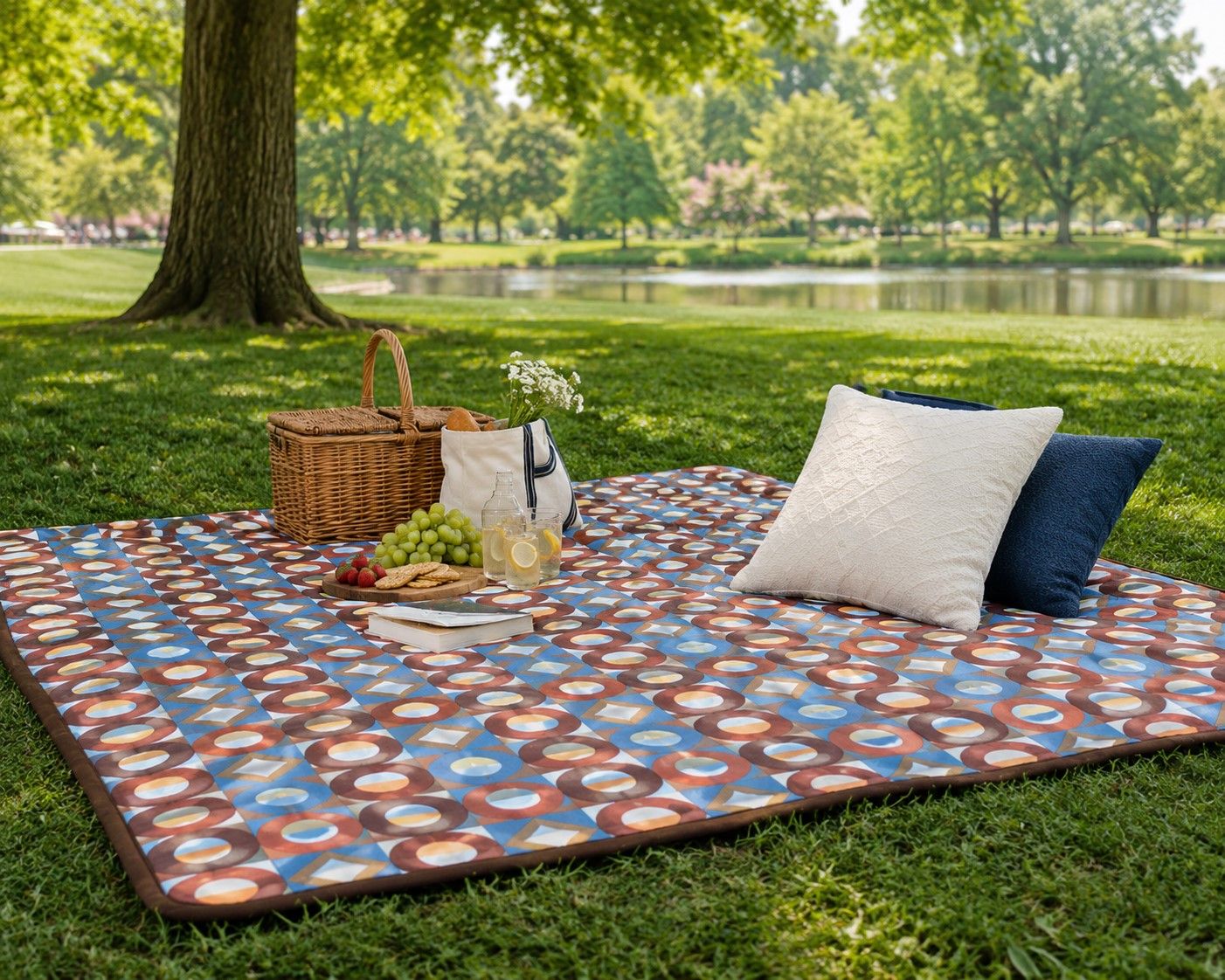 NEW! Lawn/Picnic Quilt, King Size Quilted Coverlet 104” x 95” Sunrise Teal