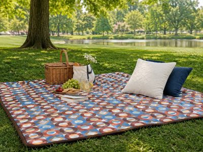 NEW! Lawn/Picnic Quilt, King Size Quilted Coverlet 104” x 95” Sunrise Teal