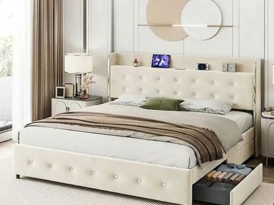 Upholstered Platform Bed Frame, Queen