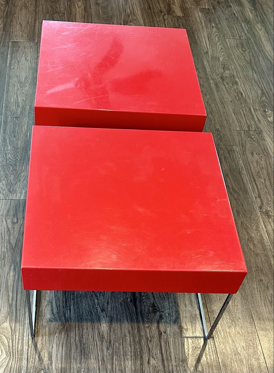 Set of side or end tables modern red metal