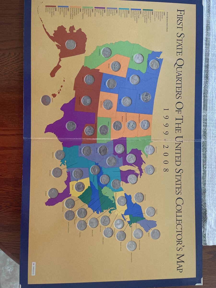 First State Quarters of the United States Collector's Map 1999-2008 - Complete Set