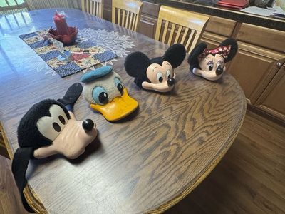 Vintage Disney Parks Mickey, Minnie, Donald, & Goofy Plush Character Hats - Lot of 4
