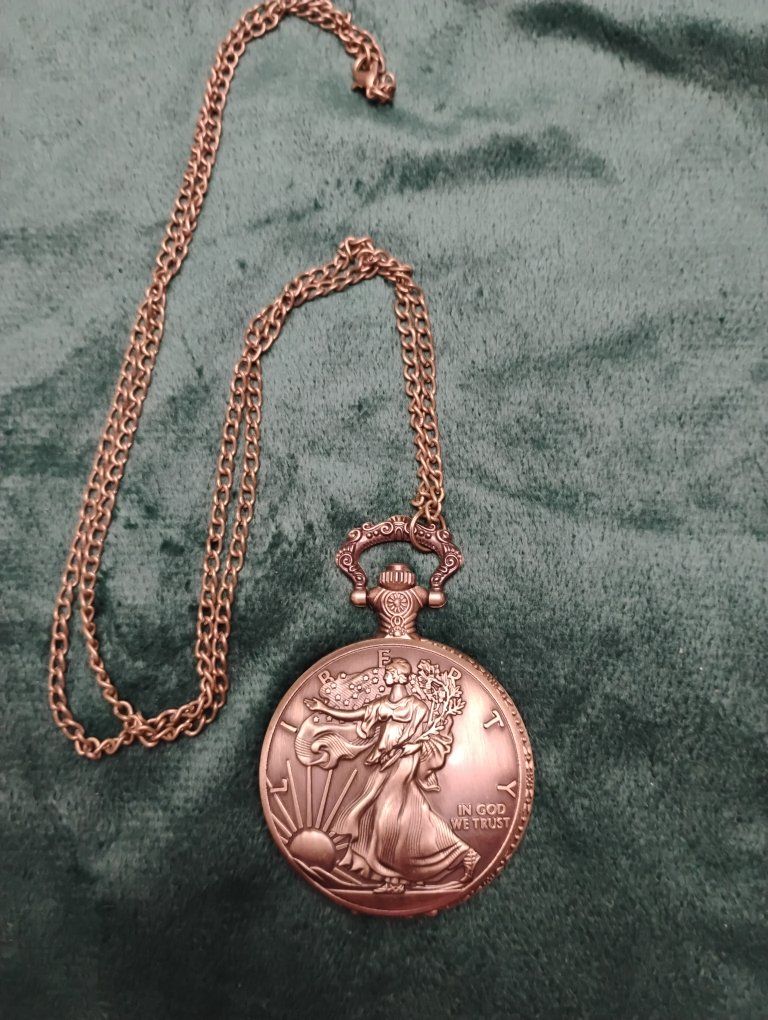 New Bronze American Eagle Quartz Pocket Watch with Chain