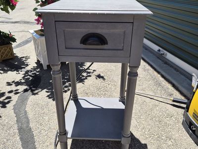 Gray Wood End Table with Built-in Power Outlets & USB Ports - Side Table with Storage Shelf