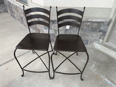 Two Wrought Iron Bar Stools