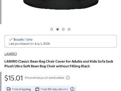 Lamiro Classic Black Bean Bag Chair Cover for Adults & Kids - Ultra Soft Plush (Filling Not Incl.)